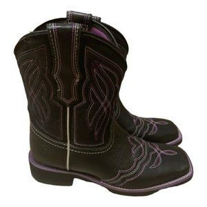 Ariat Womens  Black Purple Leather Mid Calf Cowgirl Western Boots Size 7.5B